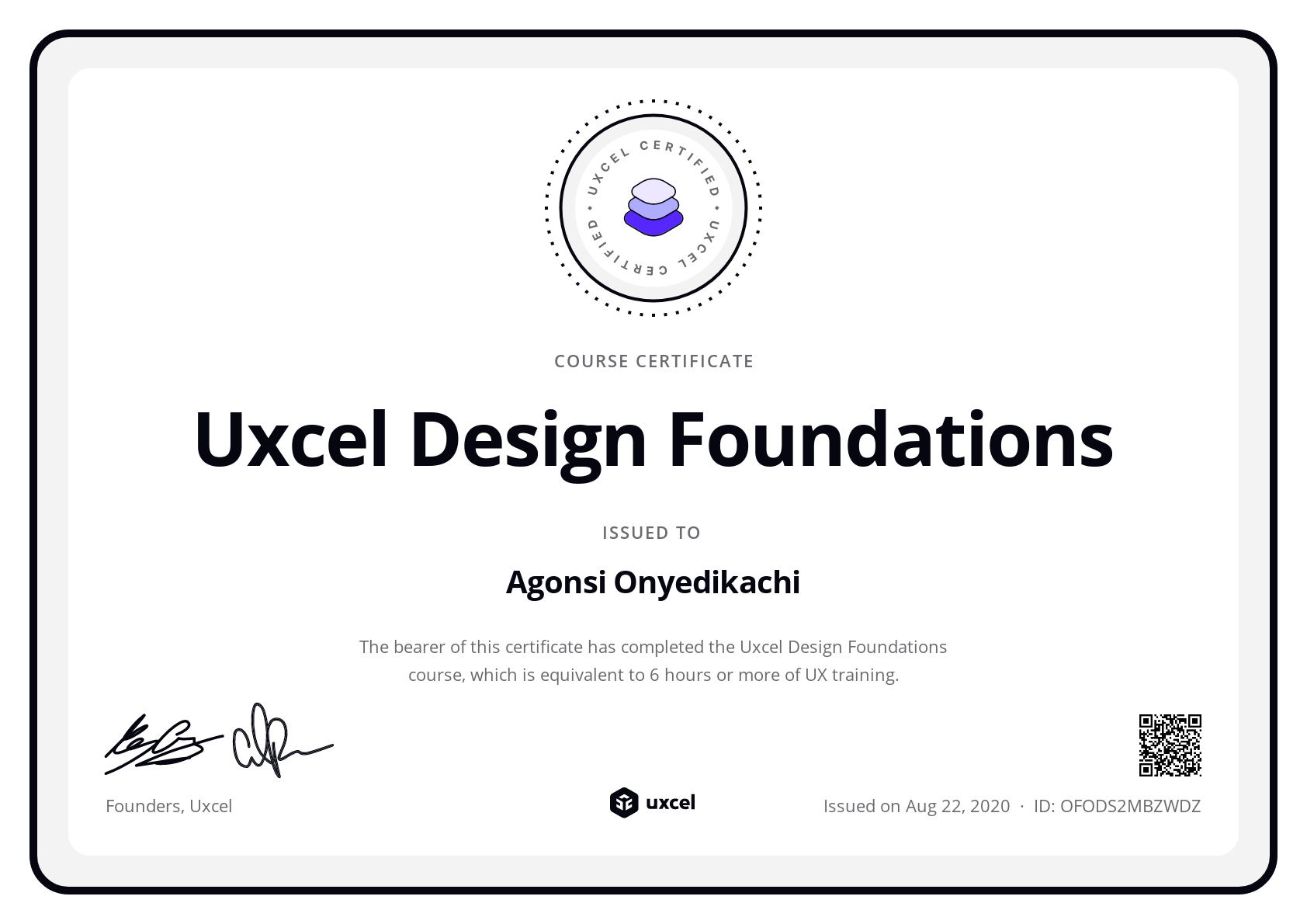 Agonsi Onyedikachi David's certificate